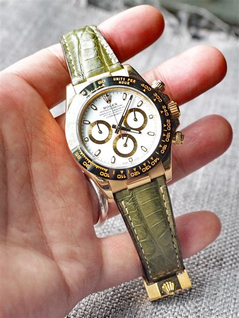 rolex daytona green leather strap